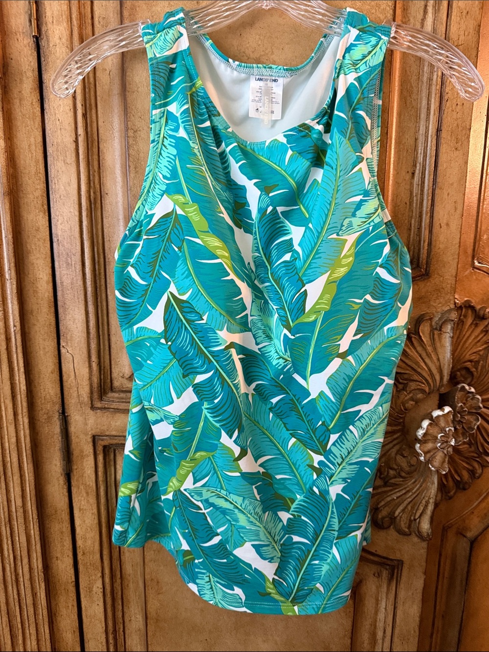 Lands' End Swim Tank Teal and Lime Tropical Leaf